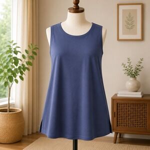 Brandis Tank Top Womens Medium Navy Blue Sleeveless Crew Neck Activewear Relaxed